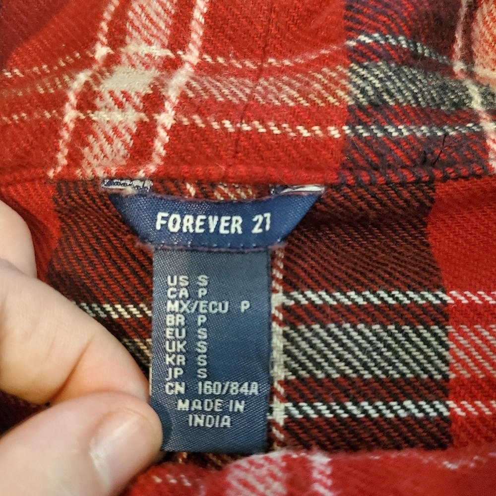 Forever 21 Flannel Pullover Women Red & Navy Plaid Cowl Neck Long Sleeve Sz S - Picture 5 of 8